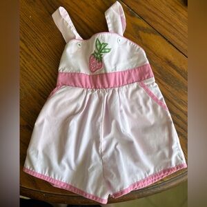 Pink and White Strawberry Embroidered Romper